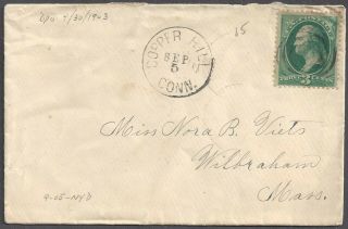 Copper Hill,  Ct Sep 5 Cds & Cork On 3c Banknote Stamp To Wilbraham,  Mass.