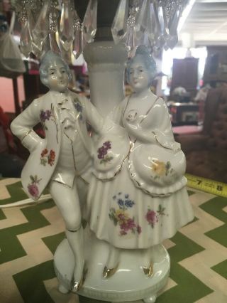 Vintage Porcelain Victorian Man & Woman Figures Small Table Lamp Made In Japan 3