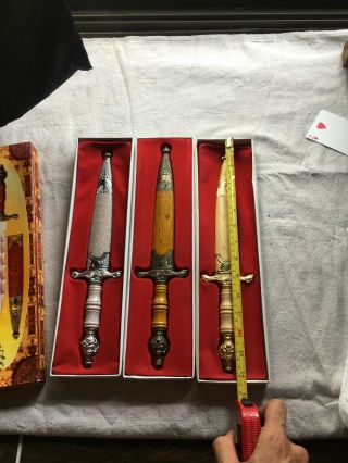 3 Antique Sword Art Dagger Knife Asian Dragon Stainless Steel Blade