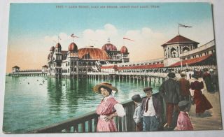 Early 1900s Poeple On Lake Front Salt Air Beach Great Salt Lake Utah Post Card