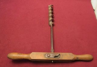 Antique P S & W Co.  1888 Patent T Handle Wood Auger Barn Beam Hand Drill 1 - 1/2”
