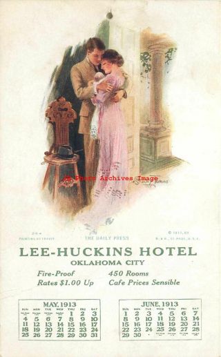 Advertising Calendar Postcard,  Stuart Travis,  Lee - Huckins Hotel,  Oklahoma City