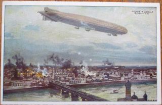 Zeppelin/airship/dirigible 1915 Aviation Postcard: Hans Schulze/artist - Signed,  1