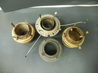 Antique Set Of 4 Brass Burner Casings For Oil Lamps And Electrified Lamps