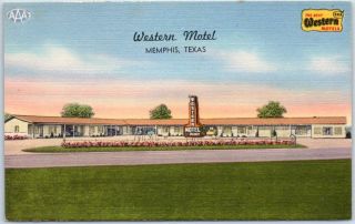 Memphis,  Texas Postcard Western Motel Highway 287 Roadside Linen C1950s