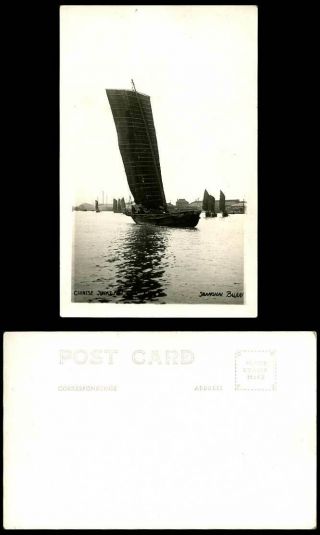 China Old Real Photo Postcard Chinese Junks In Full Sail,  Shanghai Sailing Boats