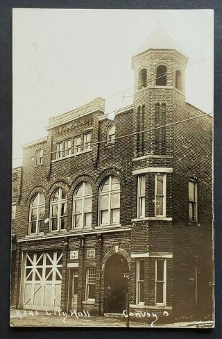 Convoy,  Ohio - City Hall - Pre - 1915 Old Real Photo Postcard Rppc (ej)