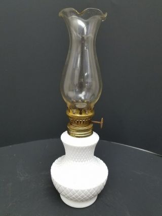 Vintage Miniature Milk Glass With Fluted Shade Oil Lamp