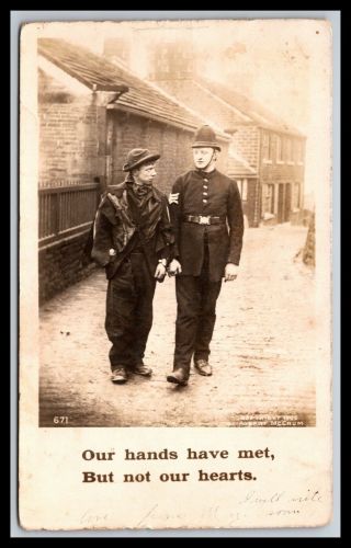Policeman & Prisoner Our Hands Have Met,  But Not Our Hearts Rppc By Mccrum