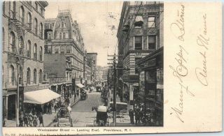 Providence,  Rhode Island Postcard Westminster Street Downtown Scene 1905 Cancel