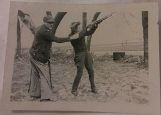 3 Vintage 1942 Photos Father Shows Daughters Girls How To Hunt Shoot Rifle Ducks