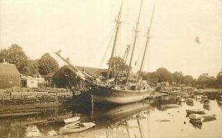 Real Photo Postcard 3 Masted Sailing Ship In Harbor - Where? - Circa 1909