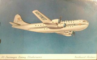 Vintage Aviation Postcard - Northwest Airlines " Boeing Stratocruiser " In Flight