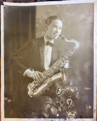 Vintage Aldene Studio Nyc Photo - Young Swing Jazz Saxophone Player - 1920s