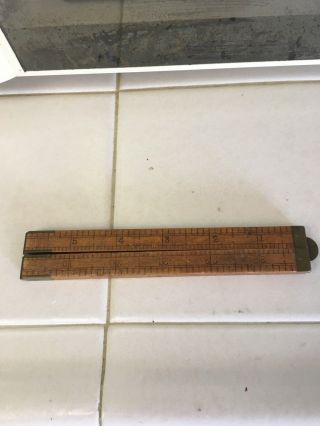Antique Stanley No 53 1/2 Wood And Brass Folding 24 Inch Ruler