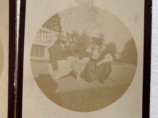2 vintage Kodak No 2 round photographs barn & girls petting cat 1890 ' s 3
