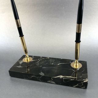 Black Granite Double Pen Holder Vintage Sheaffer Desk Marbled Stone Ballpoint
