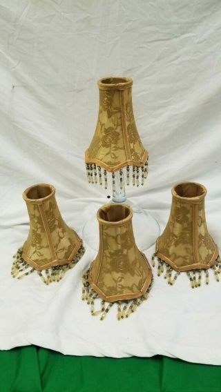 Set Of 4 Silk,  Lace Floral Pattern Lamp Shades With Tassels,  Gold,  8 " Tall