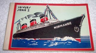 Ss Normandie French Ocean Liner Postcard Book 10 Vues Serie 2 Art Deco Cover