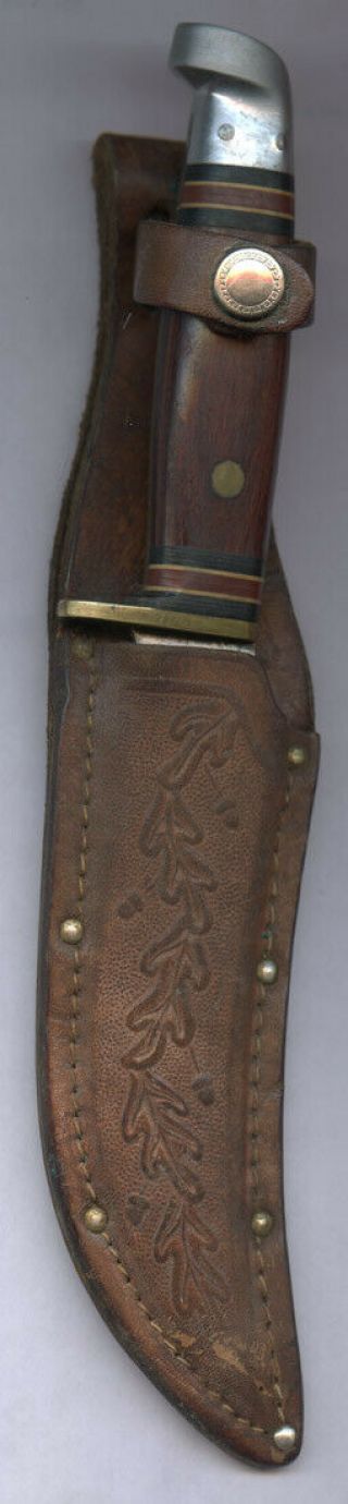 Western Made In Usa.  Model W - 39 Vintage Hunting Knife With Leather Sheath Os.