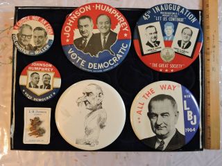 1964 Lbj Goldwater President Hubert Humphery Johnson Buttons,  Donkey Pin Tdbr