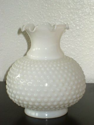 Vtg 6 1/2 " White Milk Glass Hobnail Lamp Shade Ruffled Top 3 " Inch Fitter