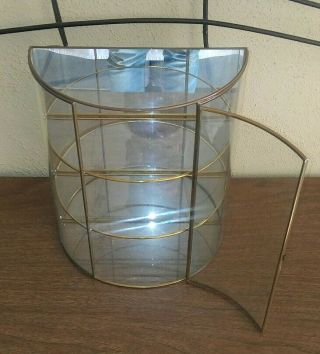 Vntg Bowed Curved Glass Brass Curio Cabinet Wall Table Top 3 Shelves 12 " H