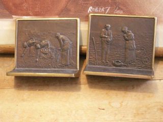 Vintage Bronze Bookends With Marked Real.  A Bronze 9977