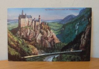Vintage Look Postcard - Neuschwanstein Castle & The Bridge Of St.  Mary,  Bavaria