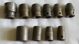 (10) Vintage Williams 1/2 " Drive 6 Point Ratchet Wrench Sockets Various Sizes.