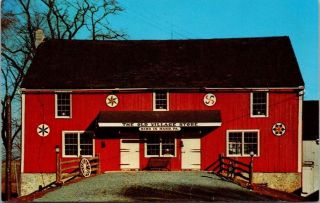 Postcard Pa Pennsylvania Lancaster County Amish Red Barn Village Hex Signs