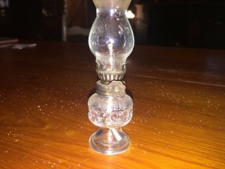 Vintage Tiny Miniature 4 1/2 " Oil Kerosene Lamp Hong Kong Clear Glass Lantern