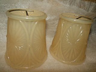 1206 Two Vintage 1920.  S 30,  Clip On Light Tan Glass Lamp Shades
