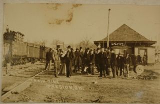 " Train Time Preston,  Ok " 1910 Rppc Of Train Depot & Cars Loaded W/ Well Casings