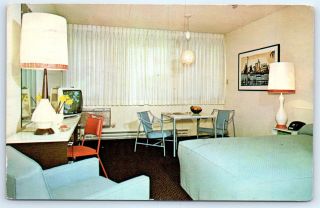 Postcard La 1963 Lake Charles Imperial 400 Motel Room View B5