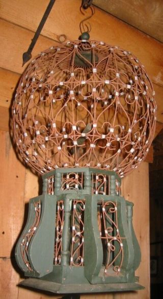Rare Antique Victorian Bird Cage Ornate Balloon Folk Art Unique Unusual 22 Tall