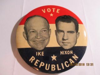 1952 Cello Button Pin 3 1/2 " Ike Eisenhower Nixon Jugate Eis2020