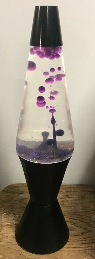 Vintage Lava Lite Lava Lamp Clear And Purple With Black Base - Made In Usa