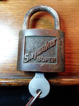 Antique Vintage Brass Slaymaker Pad Lock W/ Key Padlock Lock