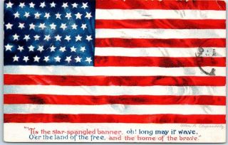 Artist - Signed Clapsaddle Postcard " Tis The Star - Spangled Banner " U.  S.  Flag 1923