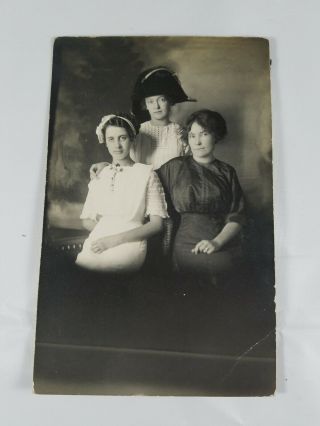Rare Vintage Collectible Real Photo Postcard 3 Women Friends In Hats Azo 1900s?