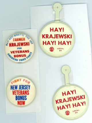 2 Vintage 1956 3rd Party Krajewski President Political Pinback Buttons 2 Tabs