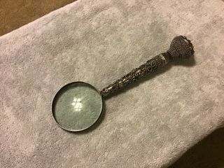 12.  5” Long Vintage Metal Magnifying Glass With Color Stones On Handle