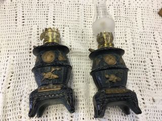 Vintage Pot Belly Stove Ceramic Miniature Small Kerosene/oil Lamps