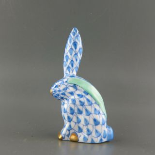 Herend Blue Fishnet Figurine Of A Seated Bunny Rabbit