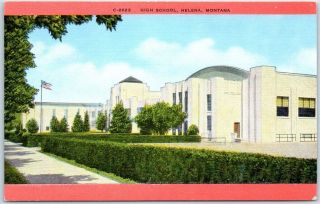 Helena,  Montana Postcard High School Building View Kropp Linen C1940s