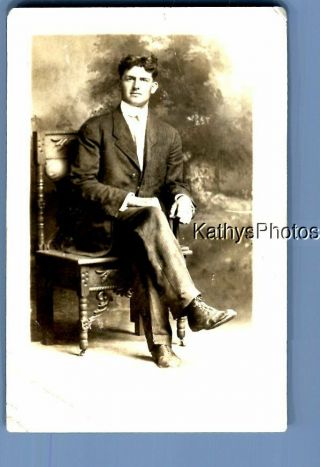 Real Photo Rppc F,  9870 Man In Suit Posed Sitting With Legs Crossed