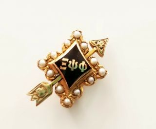 Vtg 1940s 10k Solid Gold Xi Psi Phi Dental Fraternity Pin Seed Pearl Arrow