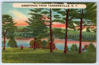 Vintage Linen Postcard Scenic Greetings From Tannersville Catskill Mountains Ny