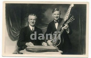Musicians With Instruments Zither,  Double - Neck Guitar Old Rppc Music Photo